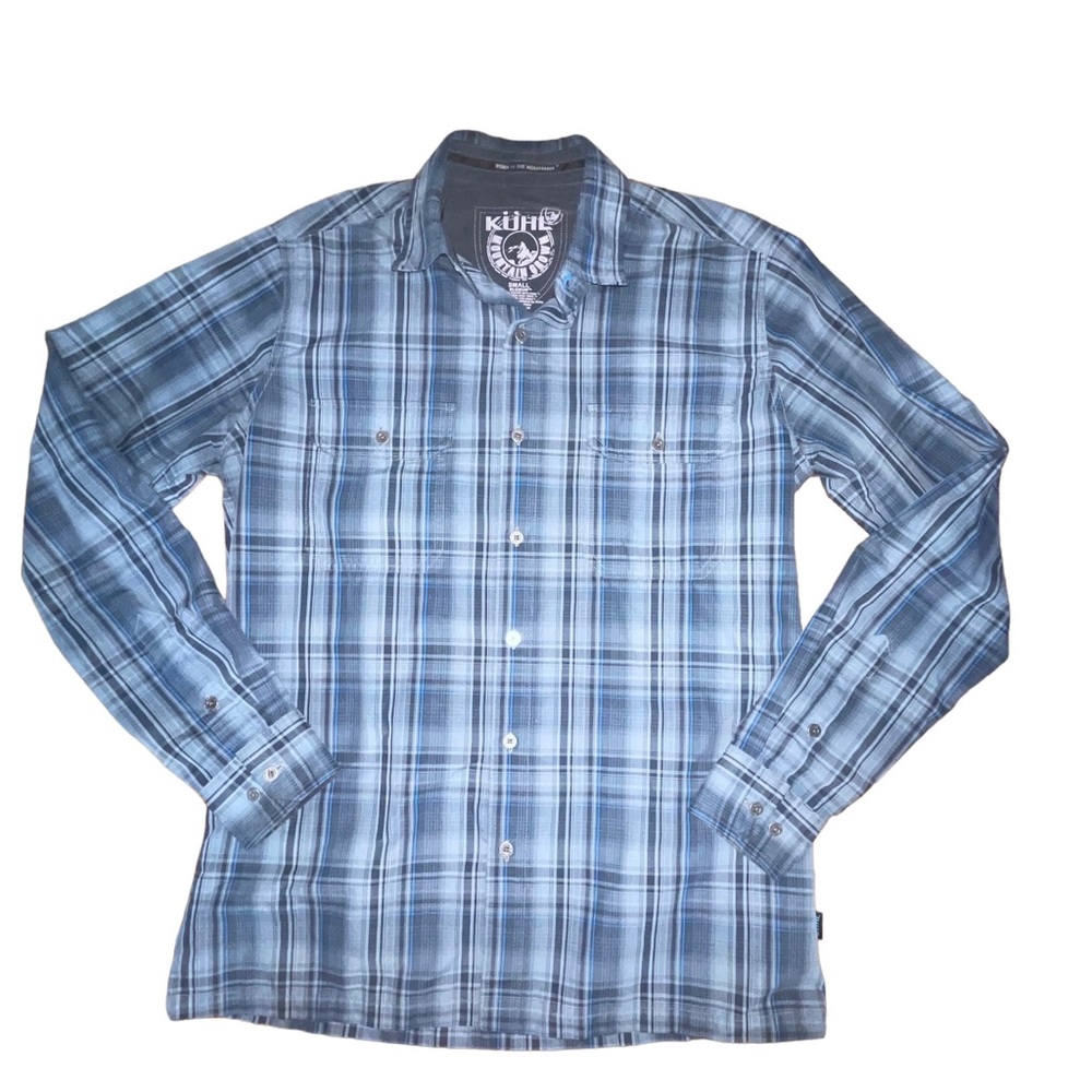 Men’s Kuhl Long Sleeve Button Down Shirt Blue Plaid Size Small